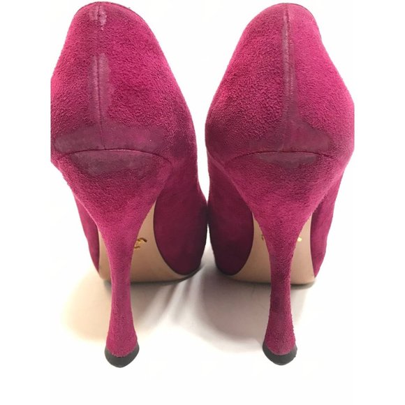 Prada Pump 6.5 Pink High Heel Slip On Suede Ultra High Heel Round Toe - Picture 3 of 11